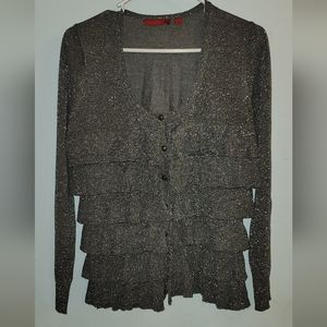 Brand RED Black Gray Silver sweater ruffles buttons up front Cardigan